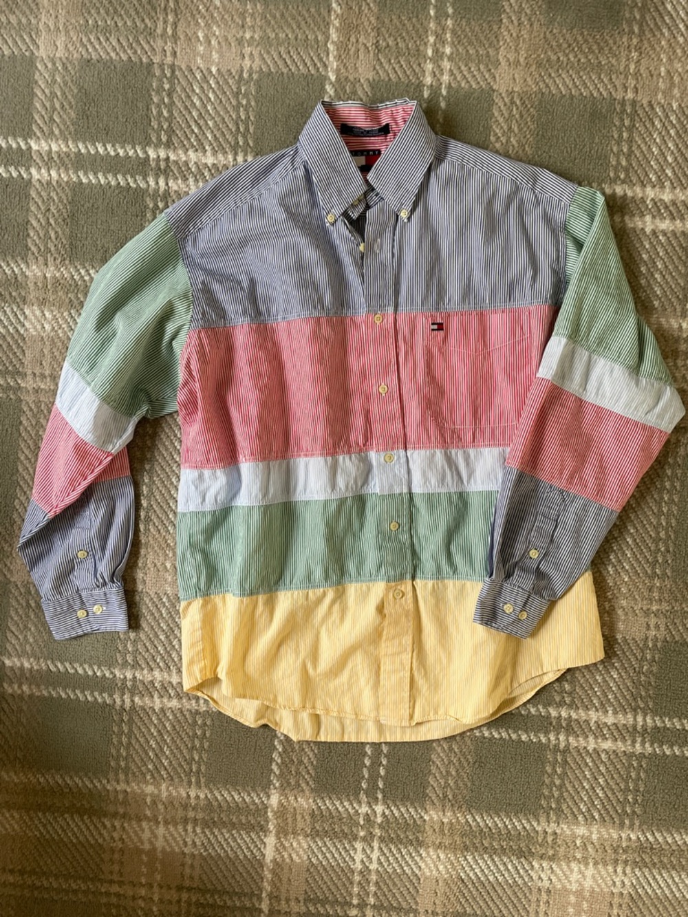 Tommy Hilfiger multi color stripe patchwork cotton shirt M